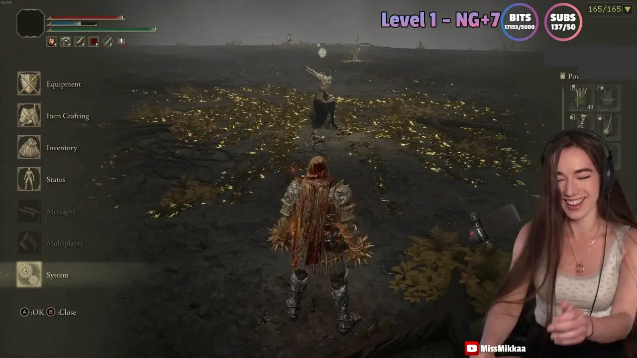 MissMikkaa completes a Level 1, All Boss, NG+7 Elden Ring run