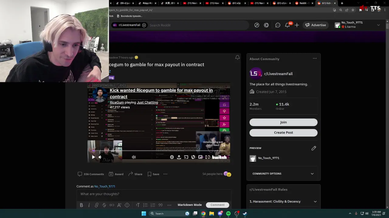 xQc says that Ricegum was the one who brought up Gambling on his